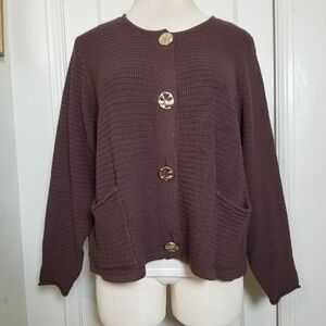 MONTGOMERY POST 2X brown Waffle knit Gold Chunky Button Button down Cardigan NWT